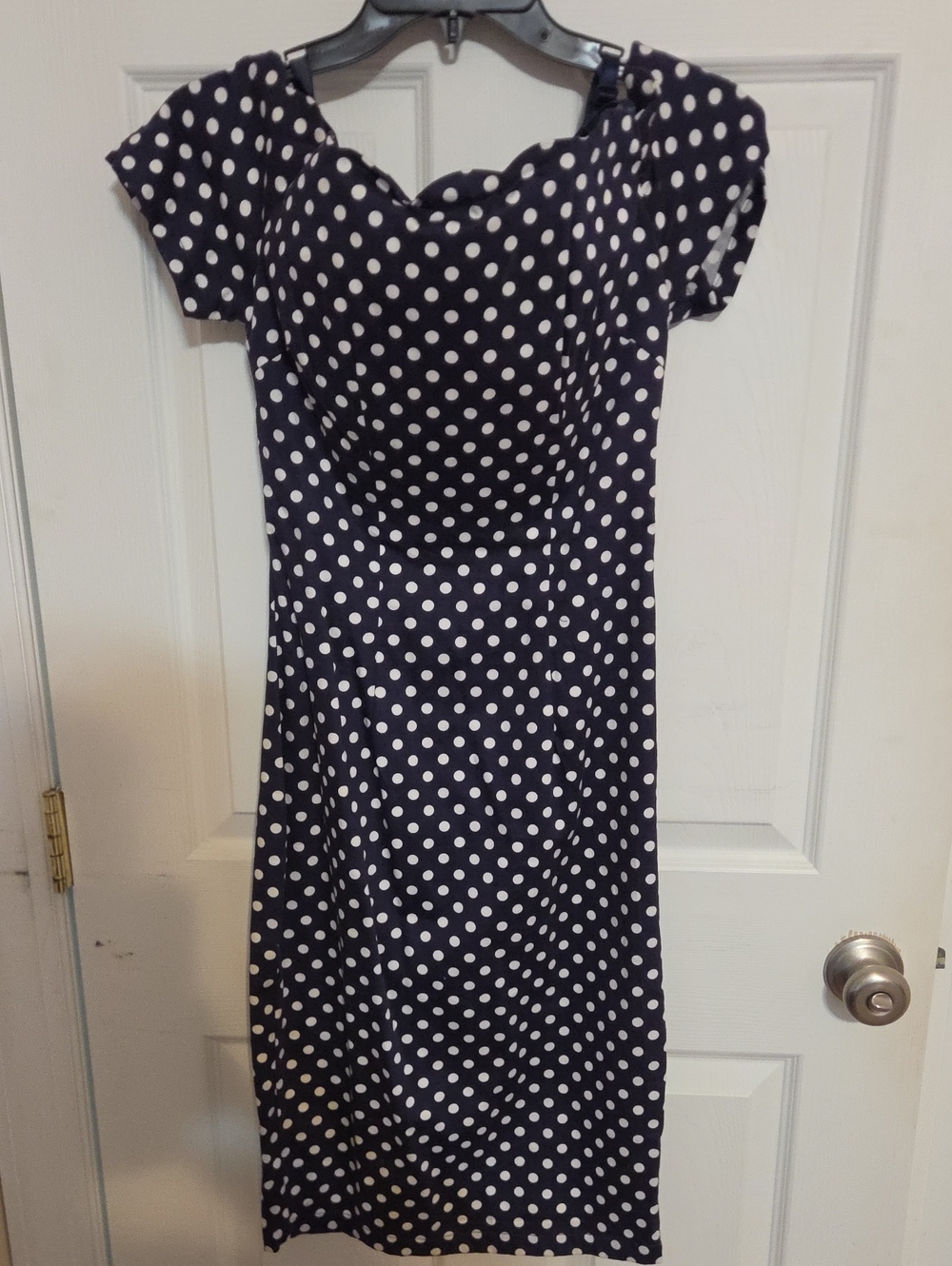 Polka Dot Asymmetrical Navy Polka Dot Wiggle Dress Vintage